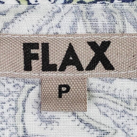 Flax Shirt Top Blue Green Long Sleeve Size Small Linen Paisley Boxy Lagenlook - Picture 6 of 9